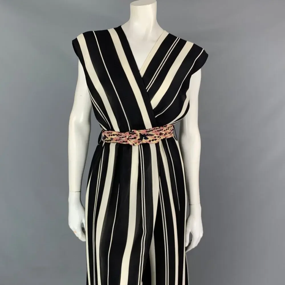 LOUIS VUITTON Size 4 Black & White Stripe Silk Sleeveless Wrap Dress